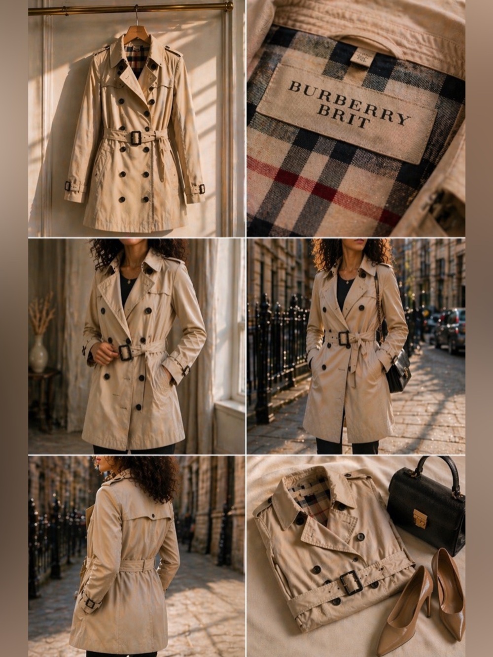 Burberry Brit Trench Coat Beige Nova Check Lined Belted US 14 UK 16 - Picture 14 of 17